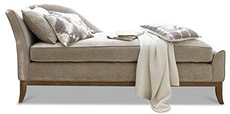 Loberon Chaiselongue Alphonse, weich gepolstert, filigranes Design, zierender Keder, Sitz-/Liegemöbel, Kiefernholz, Eichenholz, Polyestersamt, grau