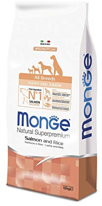 Monge - Natural SuperPremium - All Breeds Puppy & Junior Lachs und Reis - Angebot 2 Beutel 12 kg