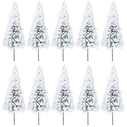 Toyvian 10pcs Miniature Cedar Tree Model High for Scenery Landscape Diorama for Model Trains Home Decoration and Crafts White Color Wire and Sponge
