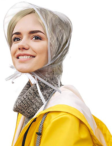 SATINIOR 6 Pcs Plastic Clear Women's Rain Bonnet with Visor,White Edge