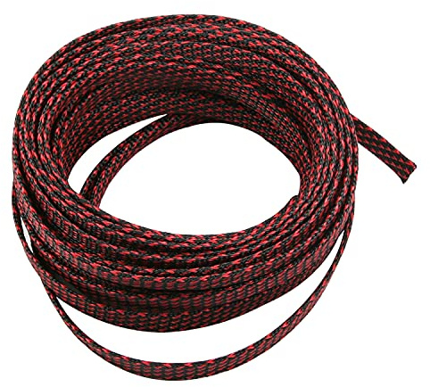 Othmro Gaine de Câble électrique Tressée ，Largeur : 12 mm, Longueur : 10 m, Noir et Rouge, Convient aux Câbles d'alimentation, aux Câbles Audio-Vidéo, aux Câbles de Fixation et d'interconnexion