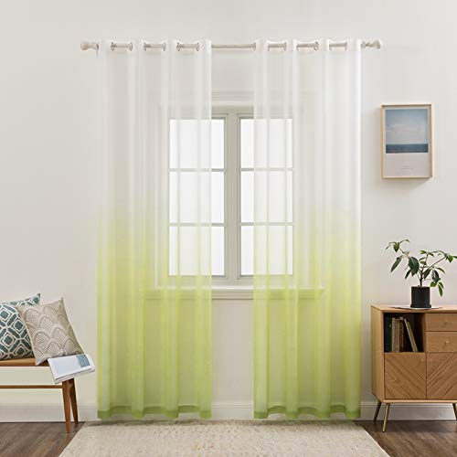 MIULEE Gardinen Transparent Vorhänge Farbverlauf Voile Sheer 2er Set Vorhang mit Ösen Dekoschal Fensterschal für Schlafzimmer und Wohnzimmer 245 cm x 140 cm(H x B) Weiß Grün