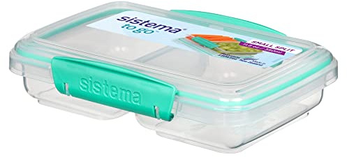 Sistema 4er Pack Lunchbox Small Split To Go, in 2 Sektionen unterteilt, 350ml - Minze/Lila/Ozeanblau