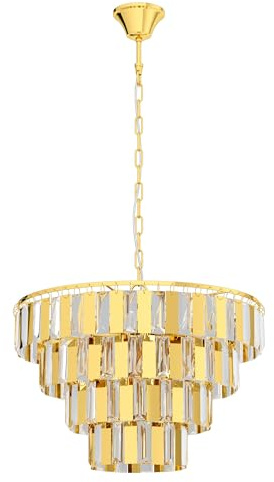 EGLO Pendelleuchte Erseka,7 flammige Hängelampe, Elegant | Hängeleuchte aus Stahl in Messing und Kristall in Klar, Esstischlampe, Wohnzimmerlampe hängend mit E14 Fassung, Ø 48,5 cm