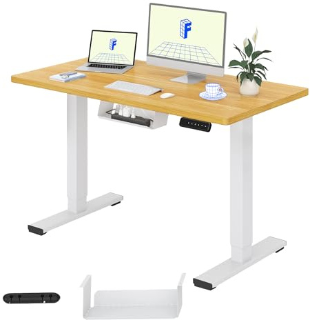FLEXISPOT 100 * 60cmScrivania Regolabile in Altezza Con Ganci Gestione Cavi Standing Desk Elettrica Motorizzata(Bianco+Acero)