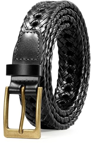 SUOSDEY Läderbälten för män flätat bälte vävt läderbälte för vardagliga jeansbyxor med stiftspänne, 2.svart, fit paints size 26-31