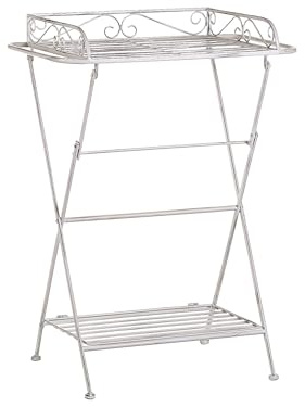 Retro Bad Beistelltisch mit 2 Ablagen aus Metall in Weiß Blumentisch Ancud