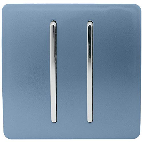 Trendi 2 Gang 3 way (Intermediate) 240V Screwless Raised Front Plate Plastic Artistic Modern Glossy 10 Amp Chrome Rocker Double Electrical Wall Light Switch Sky Blue - ART-SS99SK