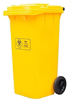 WYRKYP Poubelle Jaune, Poubelle À Roue Latérale Poubelle Médicale Boîte de Rangement Des Déchets Poubelle de Rue Extérieure Poubelles Intérieures/Extérieures,100L