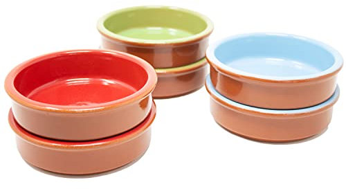 ToCi Juego de 6 cazuelas coloridas | Cuenco Cazuela de 175 ml | Platos de postre mediterráneos de arcilla de España