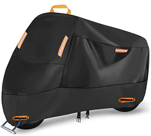 Telo Moto Impermeabile da 300D tessuto Oxford, Telo Coprimoto Esterno Interno con 4 strisce riflettenti e 2 fori di chiusura Copertura moto Universale per Scooter Moped (XXL: 230 x 90 x 125 cm)