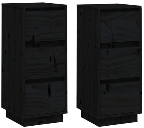vidaXL 2X Sideboard mit 3 Schubladen Kommode Anrichte Schrank Beistellschrank Mehrzweckschrank Schubladenschrank Schwarz 32x34x75cm Massivholz Kiefer