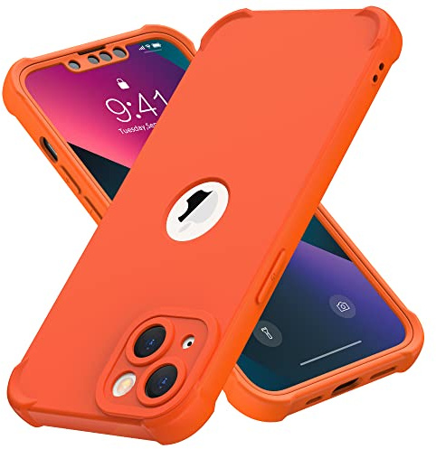 ORETECH [4-in-1 para Funda iPhone 13 Mini, con [2X Protector Pantalla, Carcasa Frontal y Trasera][Protección de Cámara Integrada] 360 Grados Antigolpes TPU Silicona Carcasa iPhone 13 Mini, Naranja