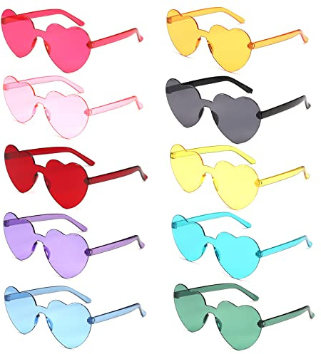 SLFYEE 10PCS Occhiali da Sole Cuore Occhiali da Festa Occhiali Divertenti Trasparenti Colorati Occhiali da Hippy a Cuore Plastica Occhiali per Feste Compleanno Cosplay Carnevale bambini e adulti