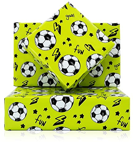 Fun Fußball Fußball Sportplatz Geschenk Grün Geschenkpapier 4 Blatt, Geschenkpapier Geschenkpapier für Männer Jungen 74 x 51 cm zum Geburtstag, Urlaub, Sport und mehr Anlässe
