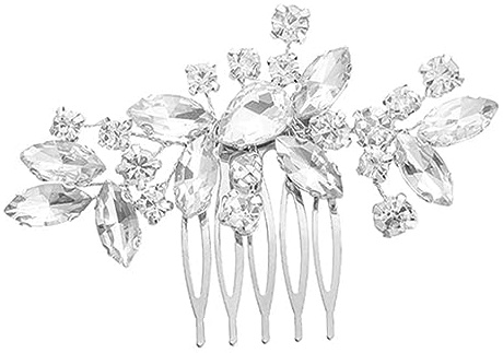 WKRTDY Peigne à cheveux pour femmes avec strass et perles, motif feuilles argentées - Accessoire de mariage en cristal - Coiffure de fête pour mariée et invitées avec élégance.