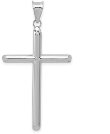 Halskette mit Kreuz-Anhänger aus 14 Karat Weißgold, poliert, hohl, religiöser Glaube, Maße: 46 x 24 mm breit, Schmuck für Damen, One Size, Metall Weißgold Goldfarben Aus Metall Weißgold, Kein