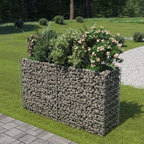 BaraSh Lit surélevé à Gabion Acier galvanisé 180x50x100 cm,Bordure Pierre,Kit Gabion,Gabion Jardiniere