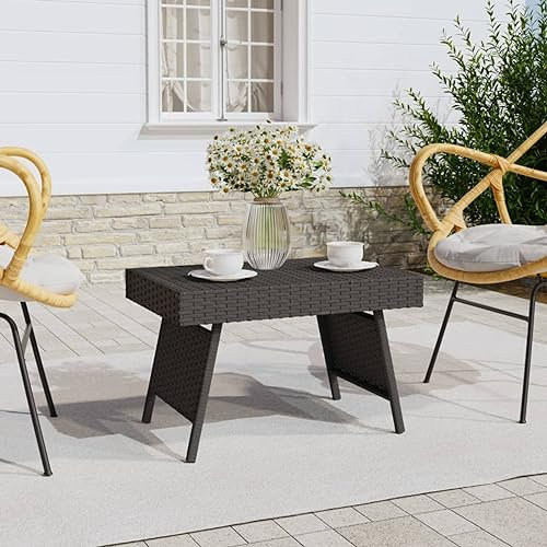 CIADAZ Beistelltisch, Kleiner Tisch, Sofatisch, Side Table, Laptop Tisch, Pflanzenhocker, Druckertisch, Telefontisch, Sofa Table, Tabletttisch, Klappbar Schwarz 60x40x38 cm Poly Rattan