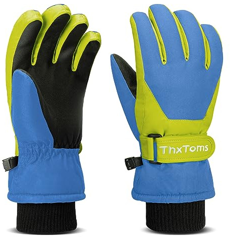 ThxToms Kinder Ski Handschuhe | Winter Snow Skihandschuhe -15℃ | PU Palme Winddicht Wasserdicht Warm Fleece | Sports Snowboard Skifahren Fahrradhandschuhe | Junge und Mädchen für 4-13 Jahre alt