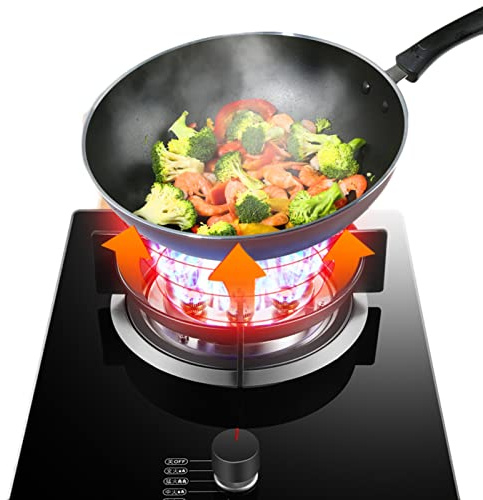 Gaskocher 33 Cm, 7,0 KW, 9 Kammern, Große Flamme, Leicht Zu Reinigender Edelstahl, Pfannenträger Aus Gusseisen, Mit Flammschutz (Size : NG)