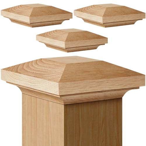 Sasylvia 4 Pcs Wood Newel Post Red Oak Newel Cap Newel Post Cap for Use with 3 Inches Newel Posts (CHA-Sasylvia-1413)