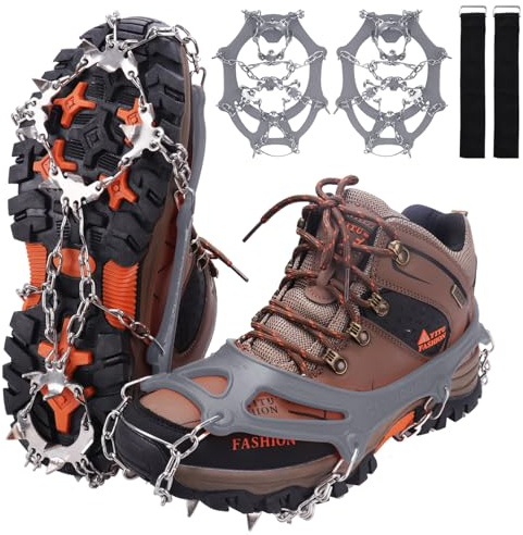 WIN.MAX Crampons for Shoes, Traction Cleats Ice Snow Grips with 19 Stainless Steel Spikes, Shoe Talons Anti - Slip Boots Spikes for Walking, Jogging, Climbing and Hiking (Grey, XL)
