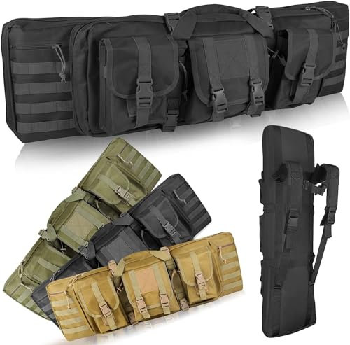 Gewehrtasche 2 langwaffen,Waffenkoffer für Langwaffen, Gewehrfutteral Waffentasche für Jagd Luftgewehr Futteral mit Doppelfach & 3 Große Zubehör Beutel,für Outdoor Tactical Gewehr ( Color : Black , Si