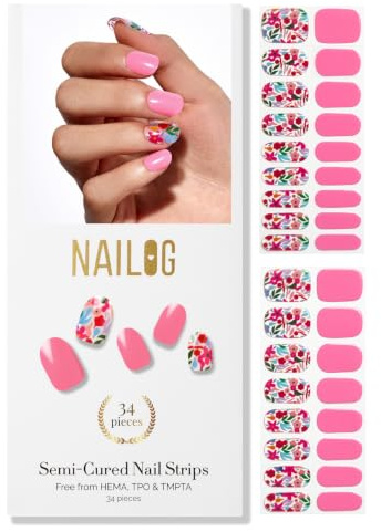 NAILOG Nagelfolie uv Härtend - 20 Stück UV Nagelfolie Langanhaltend Nagelsticker Selbstklebend Gel-Nagelstreifen für Maniküre in Salonqualität, Season