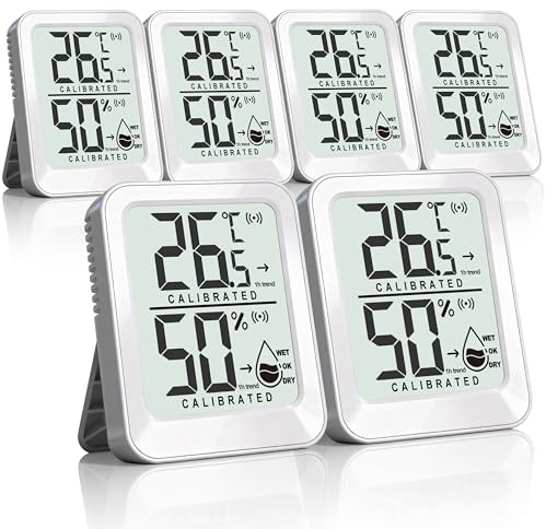 AyayaBoss 6 Stück Raumthermometer Innen Temperatur und Luftfeuchtigkeitsmessgerät, Digitale Thermometer Hygrometer, Thermo-Hygrometer für Babyraum, Wohnzimmer, Gewächshaus - Mini Größe