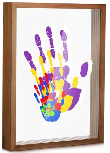 Suzile Kit de huellas de manos familiares con marco de madera con 5 capas de acrílico transparente con 6 colores de pintura, 5 pinceles, 5 bolígrafos, regalos familiares de Navidad hechos a mano para