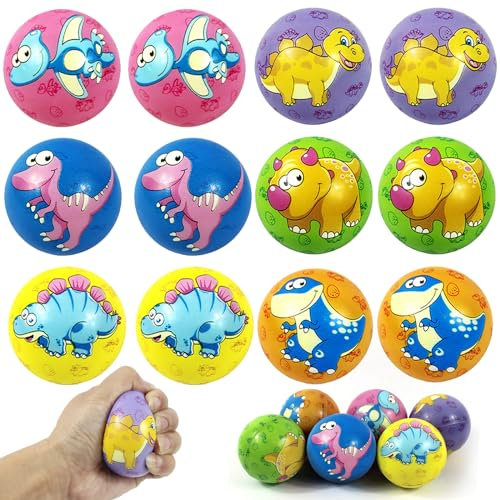 LUKIUP 12 Stück Dino Stressbälle, Antistressball, Knautschball, Lustige Gesichter Softball, Schaum Stressabbau Bälle, Wutball für Kinder, Anti Stress Spielzeug für Kinder und Erwachsene
