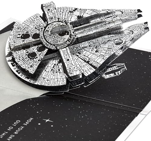 Hallmark Star Wars Millennium Falcon, 3D och popup-kort, alla tillfällen, födelsedag, fars dag, Han Solo, rymdtema, silver