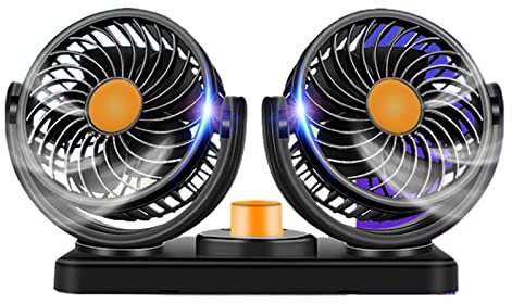 Bydezcon Ventilador eléctrico para coche, montado en el salpicadero, rotación de 2 velocidades, potente ventilador de aire de refrigeración para SUV, coche, 12 V, 24 V, USB