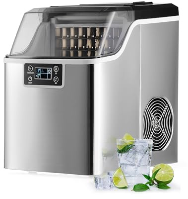 CREWORKS Countertop Ice Cube Maker, Self-Cleaning Control Panel, Water/Sensor Ice Scoop & Basket, 22KG/48LB - 24H