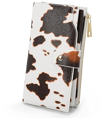 UTO Portefeuille Femme Porte-Cartes Blocage RFID en PU Cuir avec Dragonne Grande Capacité 21 emplacements de Cartes Couleur Vache