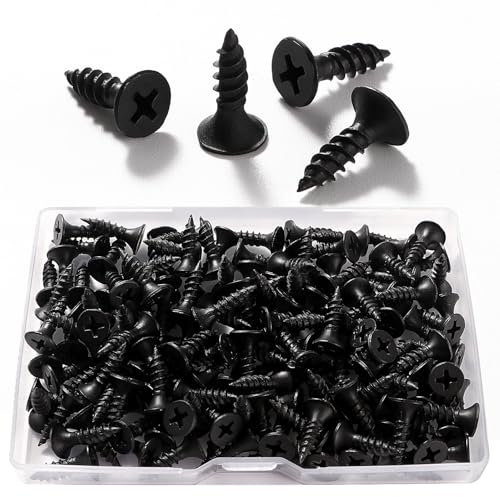 VooGenzek 150 PCS M3.5 * 16 mm Coarse Thread Point Drywall Screws, Phillips Countersunk, Plasterboard Wood Screw, for Plasterboard and Wood, Black