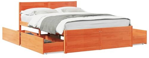 Juroupi Massivholzbett ohne Matratze Wachsbraun 140x190 cm Holz Bett Massivholzbett Bed Frame Bettgestell Bett Holz Kiefernholz - 3282356
