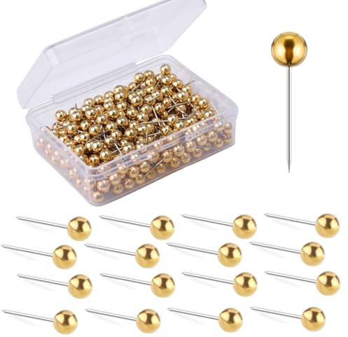 CPJJ Map Pins Goldkopf Anstecknadeln Pinnwand Pins für Pinnwand Kunststoffkopf Stecknadeln mit Stahlspitze für Map Pin-Nadeln Gold, 200 Stück