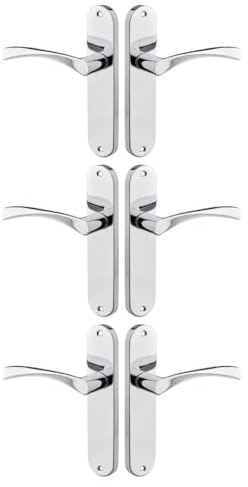 Designer Levers Marvel Lever Latch Polished Chrome, 3 Pack | Long latch format; includes 3 pairs, spindles and screws; 185mm. backplate length.