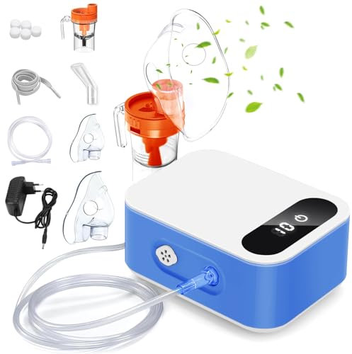Aerosol Portatile Silenzioso Bambini e Adulti, MJKOPEE Macchina Aerosol Kit Con Display a LED E Tempo Di Lavoro Programmabile, Nebulizzatore Aerosol per Raffreddori O Asma (Grigio)