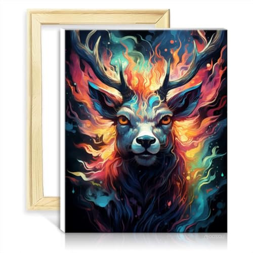 LiHEQING auf Leinwand, leicht zu malendes Kunstwerk, Hirsch, Ölgemälde-Set für Erwachsene und Anfänger, Kunstbild für die Heimdekoration, ohne Rahmen (60 x 75 cm)