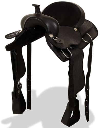 LXYZWRW Möbler select-Western sadel. Headstall&bröstkrage äkta läder 43 cm svart