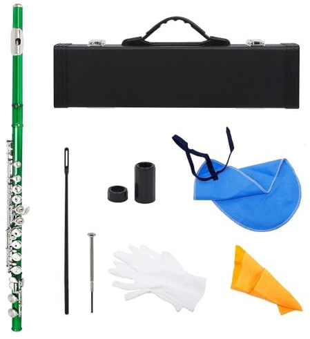 instrument de flûte traversière Flûte Traversière Verte Fermée À 16 Trous Instrument À Vent En Cuivre Blanc C Avec Pièces Et Accessoires De Flûte