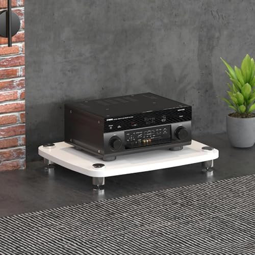 AV-Regal, 1/2/3/4-lagig, HiFi-Audio-Schrank, HiFi-Ständer, Plattenspieler, MDF-Ständer, Audio-Rack mit stoßdämpfenden Füßen, Endstufe, Regal, Geräteschrank, Weiß, 1 Etage