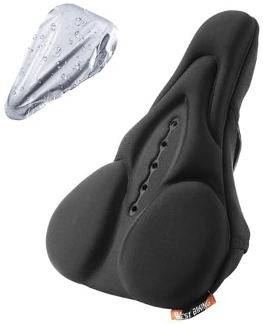 Gel Sattelbezug Fahrrad,Fahrradsattel Überzug Gelüberzug,Fahrradsitzbezug,Fahrradsitzkissen mit Regenschutz,28x17,7cm Wasserdicht Sattelschutz für Fahrradsitz Polsterung,Schwarz für Männer Frauen