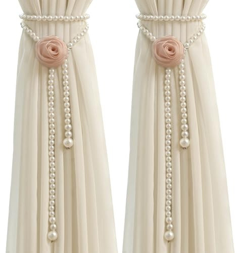 BSITSSS 2 Piezas Alzapaños Cortinas, Moda Recoge Cortinas, Ajustable Sujeta Cortinas, Abrazaderas Cortinas Correa de Perlas, Soporte Decorativo para Cortinas para Dormitorio Salón y Oficina