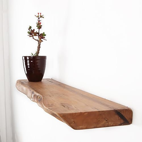 Natural Wood Log Shelf Solid Wood Wall Divider Rustic Thick Panel Irregular Edge Design Ideal for B&Bs and Homes (Brown 40x25x2.5cm)