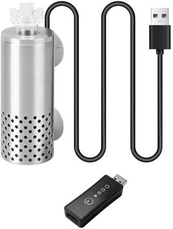 BDKMMS Aquarium Surface Skimmer, Electric Stainless Steel Fish Tank Oil Remover with 2 Powerful Suction Cups, Planted Aquarium Filter for Freshwater/Saltwater Tank Maintenance