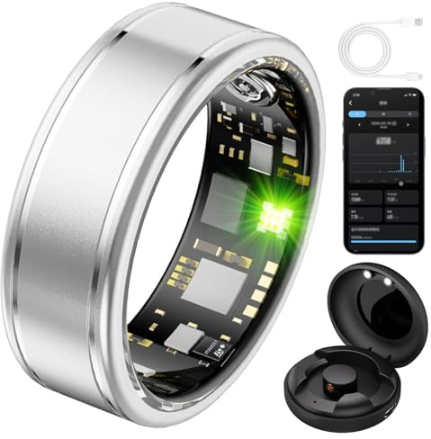 Smart Ring Men Women, Fitness Tracker Ring with Charging Box, App, Heart Rate Monitoring, Sleep Tracking, Trackers for Sports Time, Distance, Water Proof, Fitness Rings for Women silver 14